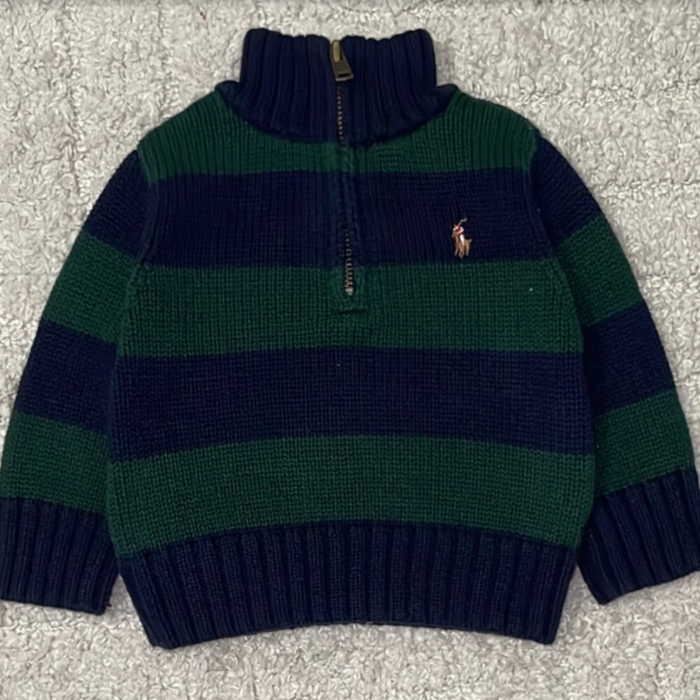 Ralph Lauren Price is negotiable Baby Boy Half-Zip Sweater – Green & Navy, 9M